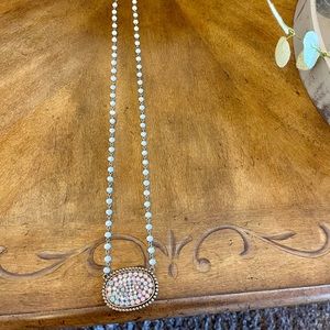 Pink Panache long white necklace